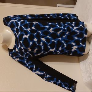 Don Caster, long sleeve, black and blue blouse. Size L. Pre-owned, gently used.